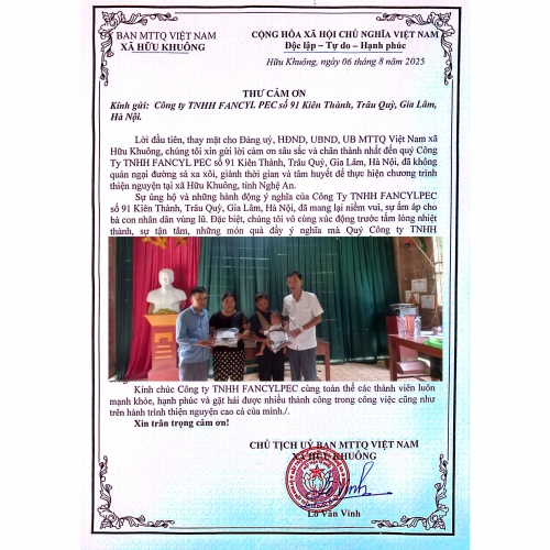 [Tài Trợ] Công ty TNHH Fancyl Pec Đồng Hành Cùng Bà Con Vùng Lũ xã Hữu Khuông